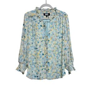 DKNY Blue and Yellow Patterned Blouse